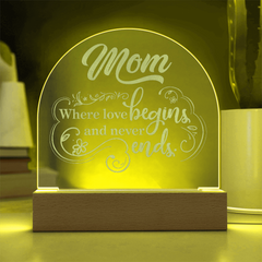 Havijo Mom's Love dome plaque jewelry with engraved design, featuring a heartfelt tribute in a polished, decorative pendant style.