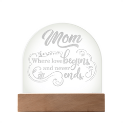 Havijo Mom's Love dome plaque jewelry with engraved heartfelt message, featuring a round, polished design suitable for keepsake.