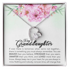 Havijo Brave Granddaughter Forever Love Necklace with heart pendant, silver jewelry, displayed on a white background