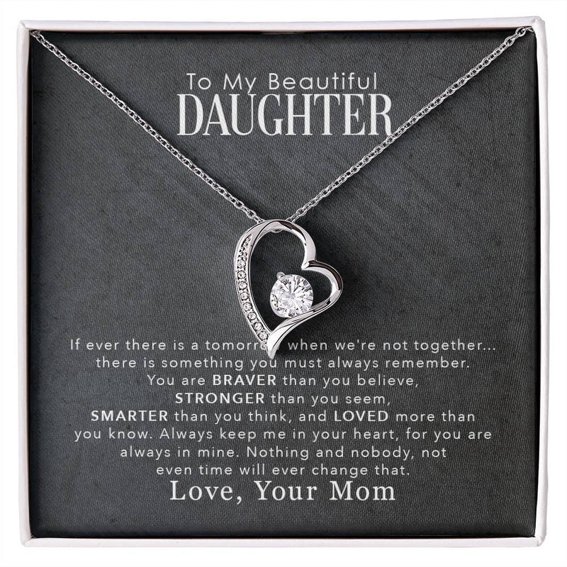 Havijo My Beautiful Daughter Forever Love Necklace featuring a delicate pendant with engraved heartfelt message.