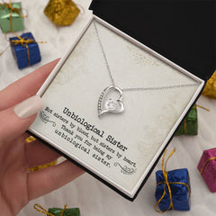 Havijo Unbiological Sister Forever Love Necklace with heart pendant, silver jewelry symbolizing unbreakable sisterly bond.