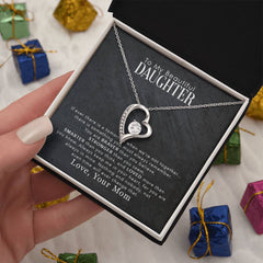 Havijo Forever Love Necklace for My Beautiful Daughter, delicate jewelry with a heart pendant, silver-tone finish, close-up view