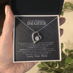 Havijo My Beautiful Daughter Forever Love Necklace featuring a delicate pendant on a silver chain, showcasing heartfelt jewelry design.