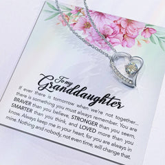 Havijo Brave Granddaughter Forever Love Necklace featuring a delicate silver pendant with engraved heartfelt message.