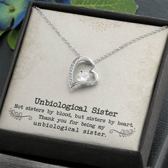 Havijo Unbiological Sister Forever Love Necklace with heart pendant, sterling silver jewelry, elegant and meaningful gift accessory.