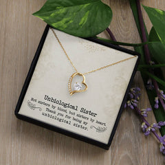 Havijo Unbiological Sister Forever Love Necklace with heart pendant, showcasing a delicate silver jewelry piece for sisterly bonds