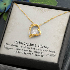 Havijo Unbiological Sister Forever Love Necklace, silver jewelry with heart pendant symbolizing sisterly bond and love
