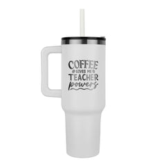 Havijo Coffee Gives Me Powers teacher mug with bold text, ceramic accessory ideal for coffee lovers and educators.