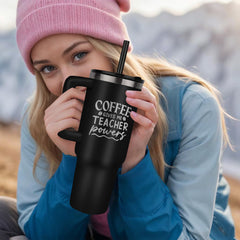 Havijo Coffee Gives Me Powers teacher mug with humorous design, ceramic accessory for coffee lovers and educators.