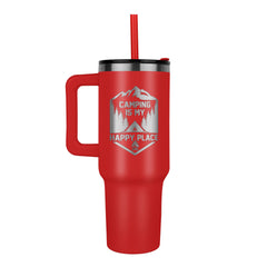 Havijo My Happy Place jewelry tumbler with colorful design and engraved text, featuring a shiny metal finish and decorative elements.