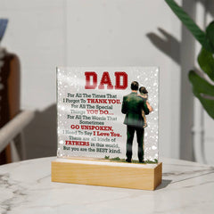 Havijo Thank You Dad acrylic square jewelry piece with engraved message, showcasing a sleek, modern design.