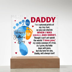 Havijo acrylic square jewelry piece featuring the phrase "When I Was Small and Sweet" in elegant lettering.