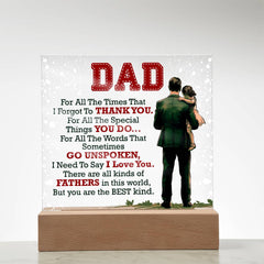 Havijo Thank You Dad acrylic square jewelry piece featuring engraved lettering on a sleek, transparent acrylic surface.