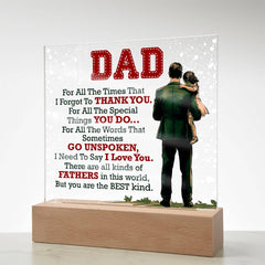 Havijo Thank You Dad acrylic square jewelry piece with engraved message, modern square design, and sleek transparent finish.