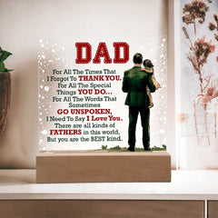 Thank You Dad acrylic square jewelry piece by Havijo, showcasing a sleek, polished rectangular design with engraved text.