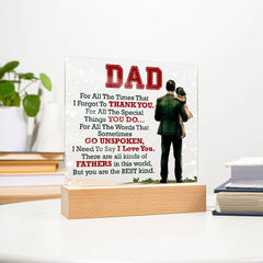 Havijo Thank You Dad acrylic square jewelry piece with engraved message, showcasing a sleek, modern design.