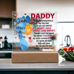 Havijo acrylic square jewelry piece with engraved "When I Was Small and Sweet" design, showcasing a modern, artistic accessory.