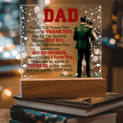 Havijo Thank You Dad acrylic square jewelry piece with engraved message, showcasing a sleek, modern design for heartfelt appreciation.
