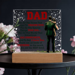 Havijo Thank You Dad acrylic square jewelry piece with engraved message, featuring a sleek, modern design and clear engraving.