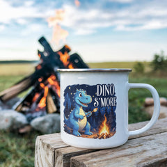 Havijo Dino Smores camping mug with colorful dinosaur and marshmallow design, perfect for outdoor coffee or tea.