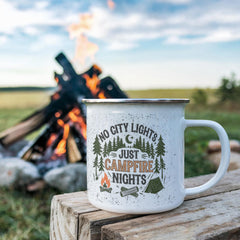 Havijo No City Lights camping mug with jewelry design, featuring a creative, artistic pattern on ceramic mug surface.
