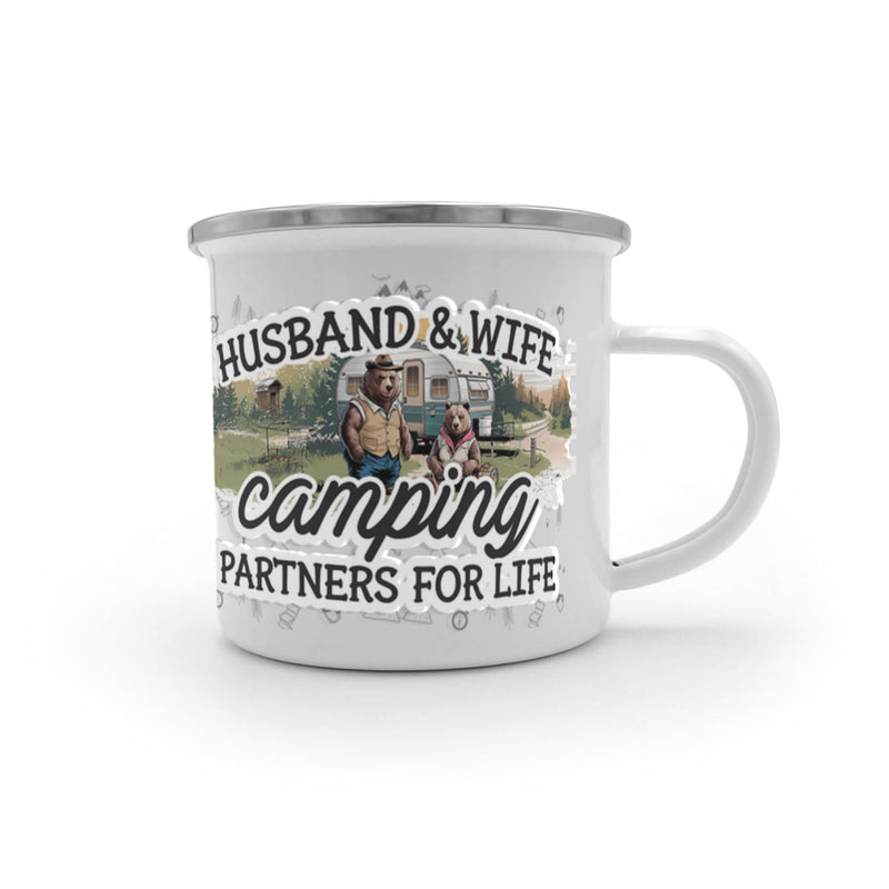 Havijo Camping Partners For Life jewelry camping mug pendant with engraved design, showcasing outdoor adventure theme.