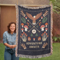 Havijo Adventure Awaits woven blanket with colorful geometric patterns, soft and cozy for outdoor or indoor use.