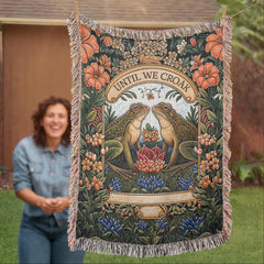Havijo Til We Croak heirloom blanket with intricate woven patterns and soft fabric in warm, earthy tones.