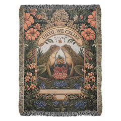 Havijo Til We Croak heirloom blanket with intricate woven pattern, soft textured fabric, in earthy tones.