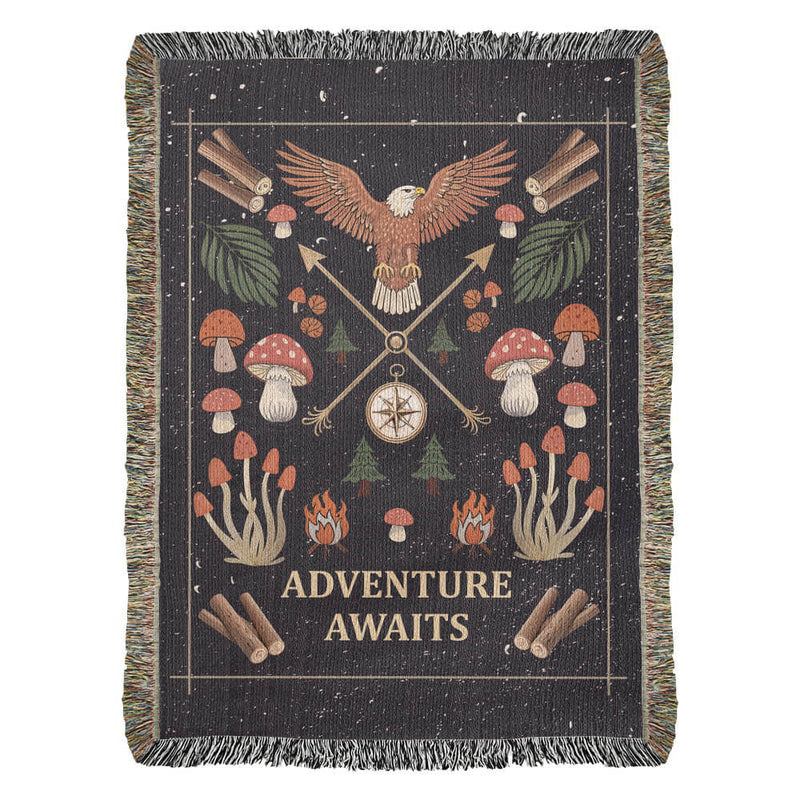 Havijo Adventure Awaits woven blanket with colorful geometric patterns, cozy and soft for outdoor or indoor use.