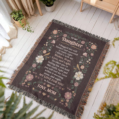 Havijo To My Daughter heirloom blanket with intricate embroidery, soft fabric, and personalized heartfelt message.