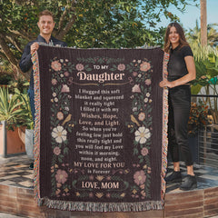 Havijo To My Daughter heirloom blanket with intricate embroidery, soft fabric, and heartfelt message for cherished moments.