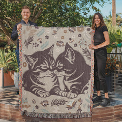 Havijo Cat Lovers heirloom blanket with detailed cat and floral embroidery, soft woven fabric, perfect for cozy comfort.