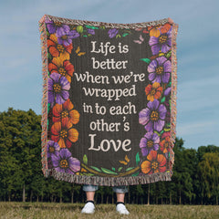 Havijo "Life is Better With You" heirloom blanket featuring soft, cozy fabric and decorative embroidery detail.