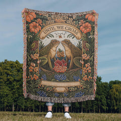 Havijo Til We Croak heirloom blanket featuring intricate woven patterns and soft, cozy fabric in earthy tones.