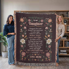 Havijo to my daughter heirloom blanket with embroidered heartfelt message, soft fabric and decorative edges for special occasions.