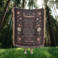 Havijo To My Daughter heirloom blanket with soft fabric and embroidered heartfelt message, perfect for special occasions.