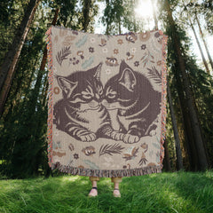 Havijo Cat Lovers heirloom blanket with detailed cat illustrations on soft fabric, perfect for cozying up.