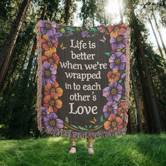 Havijo "Life is Better With You" heirloom blanket with intricate woven patterns in soft, cozy fabric, perfect for warm comfort