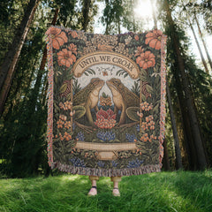 Havijo Til We Croak heirloom blanket with intricate woven design, soft textured fabric, and warm earthy tones.
