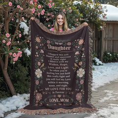 Havijo To My Daughter heirloom blanket with detailed embroidery and soft fabric, perfect for gifting or keepsakes.