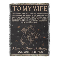 Havijo To My Wife heirloom blanket with embroidered message, soft woven fabric, and decorative edges perfect for special occasions.